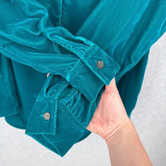 Soft Surroundings Velvet Tunic Top Blouse Size M Blue Oversized Collarless - Picture 3 of 10